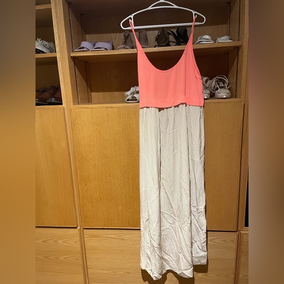 100% Silk Bisous Wilfred Coral and Cream Sundress - Picture 2 of 3